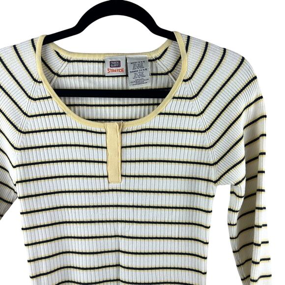 Vintage Y2K Faded Glory Yellow Striped Henley – Long Sleeve, Size Small - Picture 1 of 7